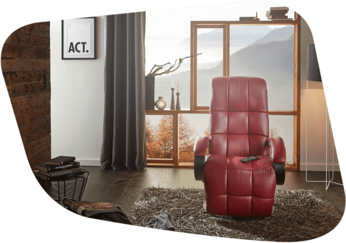 roter Sessel mit Fernbedienung