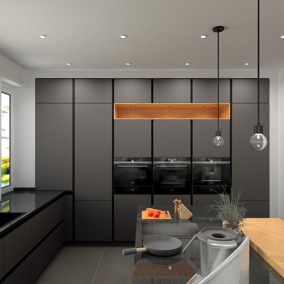 Küchenplanung in modernem schwarz
